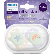 Philips Avent Ultra Start Nighttime Emzik, 0-2 Ay, Ortodontik, 2'li Set, Fosforlu, Yeşil-Mavi