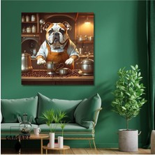 Kare Kanvas Kahve Köşesi Cafe Tablosu Barista Bulldog Köpek, 90 x 90