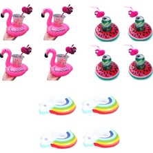 Netavantaj Flamingo Gökkuşağı Karpuz Şişme Havuz Deniz Bardak Tutucu Float 12LI Set