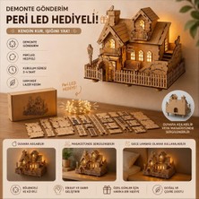 Algwooddesign Ahşap Ev Maketi 82 Parça – Peri Led'li Dıy Duvara Asılabilir Ev Modeli Işıklı