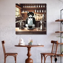 Kanvas Kahve Köşesi Cafe Tablosu Barista Smokin Kedi 70 x 70