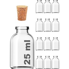 Afracam Şeffaf 25 ml / 25 cc Mantar Tıpalı Boş Cam Şişe 12 Adet