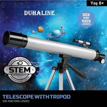 Teleskop 100 Kat Yakınlaştırma 50MM Eğitici Astronomik Uzay Doğa Ay Gözlem Teleskobu + Tripod