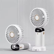 Mini Klima 5 Kademeli Şarjlı Taşınabilir Dijital LED Göstergeli El Fanı Vantilatör - Beyaz