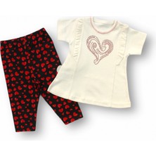 Veraura Lifestyle 3-6 6-9 9-12 12-18 Ay Kalp Baskılı Uzun Kollu Sweatli 2li Kız Bebek Takımı Ekru