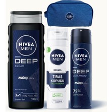 Men Erkek Bakım Damat Çeyiz Seti, Hassas Tıraş Köpüğü, Duş Jeli ve Sprey Deodorant, Çanta