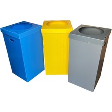 3 Lü Geri Dönüşüm Kutusu Iç Mekan Sıfır Atık 35X35X70CM Plastik Oluklu Kağıt Metal Plasti