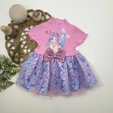 Veraura Lifestyle 1-2-3 Yaş Denizkızı Baskılı Pul Desen Etekli Kız Bebek Elbisesi Pembe