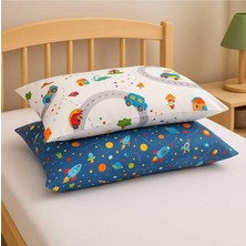 Bebek ÖZEL%100 Pamuklu Çocuk Yastık Kılıfı 50X70 Cm, 2 Adet, Trafik-Mavi Galaksi Desenli