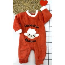 Veraura Lifestyle 3-6-9-12 Ay Kuzu Tüylü Kumaş Annesinin Kuzusu Nakışlı Alttan Çıtçıtlı Kız Erkek Bebek Tulumu Turuncu