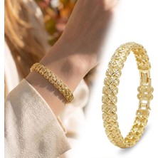 Fm 💎 Premium Şık ve Parlak Infinity 24K Gold Kaplama 8 mm Kadın Bijuteri Bileklik 3183KBV5D8 - (~18CM)