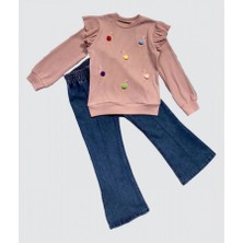 Veraura Lifestyle 4-5-6 Yaş Kot Pantolonlu Flamingo Desenli Penye Sweat Uzun Kollu 2li Kız Çocuk Takımı Gül Kurusu