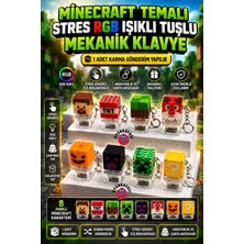 Oyun Kafası Minecraft Anahtarlık Rgb Işıklı Stres Oyuncağı Basmalı Tuşlu Anahtarlık Karma Model