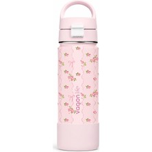 Vagonlife 550 ml Desenli Çelik Termos Tek Kapak Çift Kullanım Pipetli Rahat Içim Kulplu Paslanmaz VGN-1109