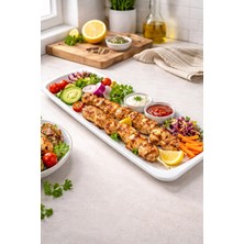 Biodata 6 Adet Uzun Beyaz Melamin Tavuk Sunum Tabağı | Kebap, Makarna, Meze Servis Tabağı 40X15 cm