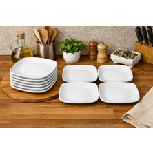 Biodata 17 cm Oval Kare Servis Tabağı Melamin Tatlı Sunum Tabağı 6 Lı Kahvaltı Pasta Servis Tabağı Beyaz
