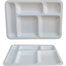 Biodata %100 Kırılmaz 12'li Melamin 5 Bölmeli Tabldot Yemek Servis Tabağı - 40X28 cm Beyaz