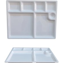 Biodata %100 Kırılmaz 4 Lü Melamin 7 Bölmeli Tabldot Yemek Servis Tabağı - 33X26 cm Beyaz