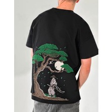 Nigrum Pardus Nıgrum Pardus Gecenin Yaprakları Sırt Baskılı %100 Pamuk Büyük Beden Erkek T-Shirt