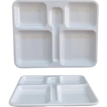 Biodata 12 Adet %100 Kırılmaz Melamin 5 Bölmeli Tabldot Yemek Servis Tabağı - 34X28 cm Beyaz