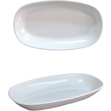 Biodata %100 Kırılmaz 4 Adet Melamin Oval Kayık Tabak 24X14 cm - Beyaz Salata Meze Sos Tabağı