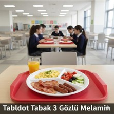 Biodata 3 Gözlü Melamin Tabldot Tabak - Kalın Malzeme, Okul ve Anaokulu Için Uygun (24 Cm)