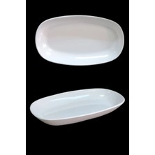 Biodata %100 Kırılmaz 6 Adet Melamin Oval Kayık Tabak 24X14 cm - Beyaz Salata Meze Sos Tabağı