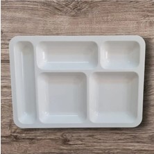 Biodata %100 Kırılmaz 4 Lü Melamin 5 Bölmeli Tabldot Yemek Servis Tabağı - 40X28 cm Beyaz