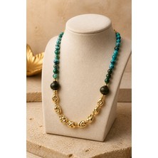 Lykos Doğal Taş Görünümlü Hareli Boncuklu Heykelsi Kolye - Modern Chunky Kolye