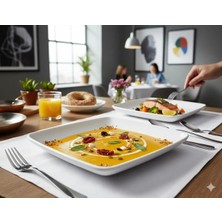 Biodata 6'lı Melamin Set 23X23 cm Kare Yemek Sunum Tabağı - Modern Servis Tabağı Mutfak, Restoran, Kafe, Ev