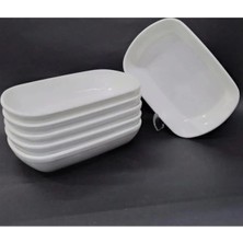 Biodata 6 Adet Beyaz Melamin Kayık Tabak 14X10CM Orta Boy Salata Tabağı