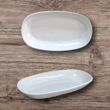 Biodata %100 Kırılmaz 6 Adet Melamin Kayık Tabak 34X20 cm Derinlik 3,5 cm Orta Boy Salata Sunum Tabağı Beyaz