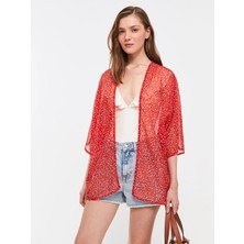 LC Waikiki Lcw Eco Kırmızı Şal Yaka Desenli Kadın Kimono