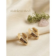 Stainless Steel 316L Çelik Gold Renk Elmas Model Halka Küpe