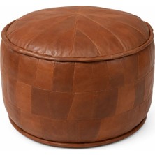 Ottoman Pouffe Hakiki Kuzu Derisi El Yapımı Ayak Dinlendirme Pufu – Dolgulu, 60 × 40 cm, Taba