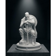 Laviera Ragnar Lodbrok Iskandinav Viking Biblo Dekoratif Heykel 3D Baskı Obje 15 cm- Beyaz Dolgulu Iç Yapı
