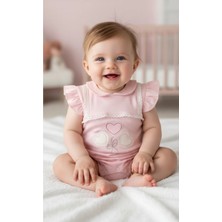 Erca Home Tekstil Ürünleri %100 Pamuklu Kalp Desenli Pembe Kız Çocuk Tulum 3/9 Ay