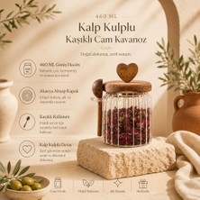 460 ml Kalp Kulplu Kaşıklı Cam Kavanoz Akasya Ahşap Kapaklı Baharat Çay Kuruyemiş Saklama Kabı