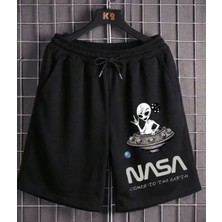 Nigrum Pardus Nıgrum Pardus Büyük Beden Nasa Uzay Baskılı Çift Cep 2 Iplik Yazlık Erkek Bermuda Şort