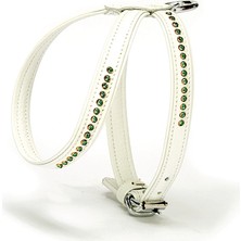 AvantajAl Doggie Flotter Zümrüt Taşlı Deri Köpek Göğüs Tasması 1,2 x 25-35 cm Beyaz