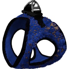 AvantajAl Üç Kilitli Simli Peluş Kedi Köpek Göğüs Tasması 32-40 cm Medium Lacivert