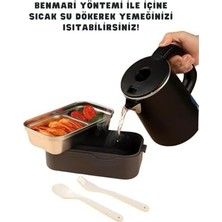 Bento 1350ML Lunchbox 2 Katlı 3 Bölmeli ve Sosluklu Çelik Sefer Tası Yemek Kutusu Çatal Kaşık Hediyeli (Lacivert)