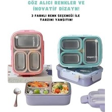 Bento 620ML Lunchbox Tek Katlı 3 Bölmeli Çelik Sefer Tası Yemek Kutusu (Turkuaz)