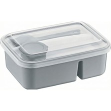 3 Bölmeli Beslenme Kabı 920 ml Sosluklu Sızdırmaz Kapaklı Bpa Içermez Çatal Kaşık Dahil Lunch Box Bölmeli Yemek Kabı (Gri)