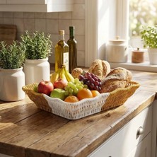 Saros Teknoloji Kare Çift Renkli Plastik Rattan Ekmek - Meyve Sepeti - Banyo ve Mutfak Düzenleyici