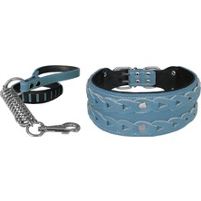 AvantajAl Markapet Elegance Deri Işlemeli Lüks Köpek Tasma Seti Xl 7 Cm*60-68 cm Turkuaz