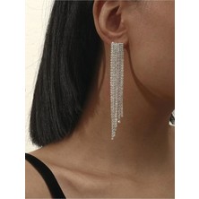 Mupte Jewelry Taşlı Püsküllü Uzun Geniş Sallantılı Küpe