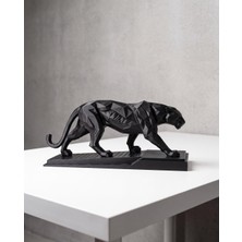 Laviera Panter Biblo Modern Soyut Sanat Dekoratif Vahşi Hayvan Heykeli 3D Baskı Obje 15cm - Siyah Dolgulu