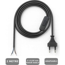 Empressco Yassı Fişli Arapuarlı Kablo, Anahtarlı, Siyah, 2 Metre
