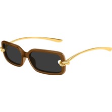Bottega Veneta BV1439S 005 Caramel Gold Rectangle Gunes Gozlugu